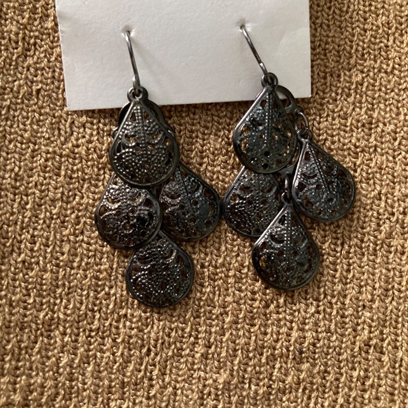 Unique Black Metallic Earrings - Picture 2 of 5